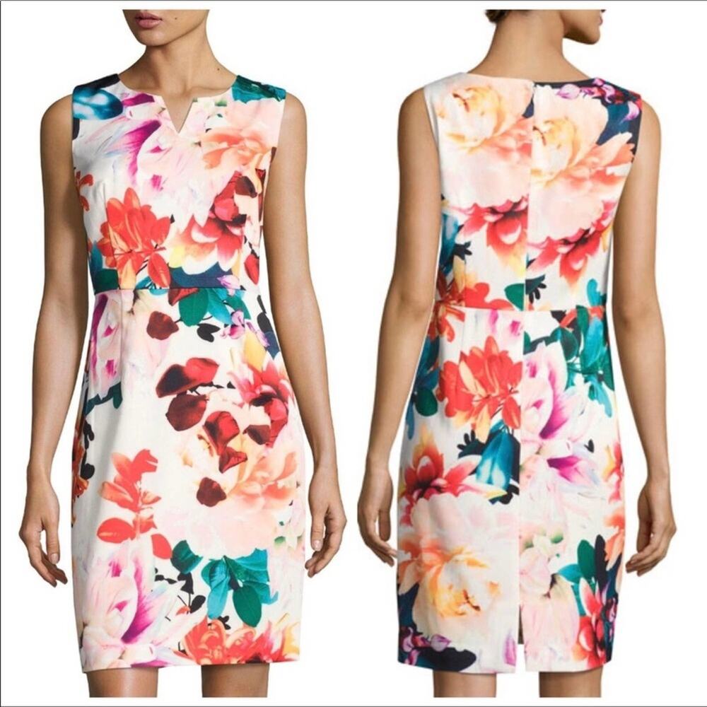 Floral NWT Sheath Pink & White Dress Tailored Knee Length Spring Chetta B